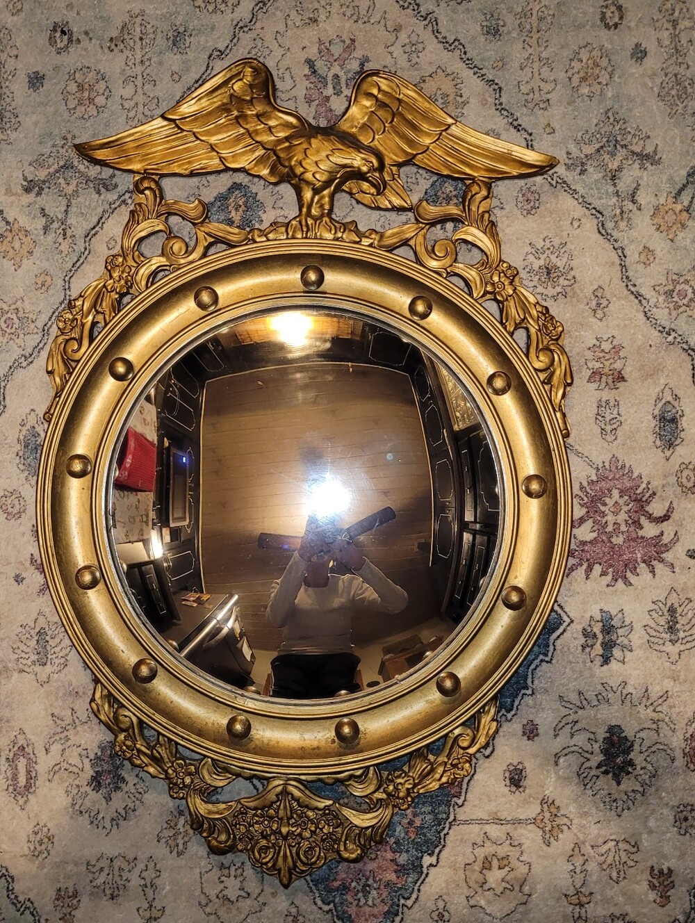 Vintage Wooden Framed Convex Mirror / On Hold - Picture 2 of 10